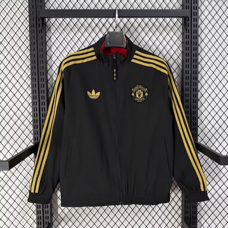 AAA Quality Manchester United 25/26 Black Red Reversible Soccer Windbreaker AAA Quality Manchester United 25/26 Black Red Reversible Soccer Windbreaker