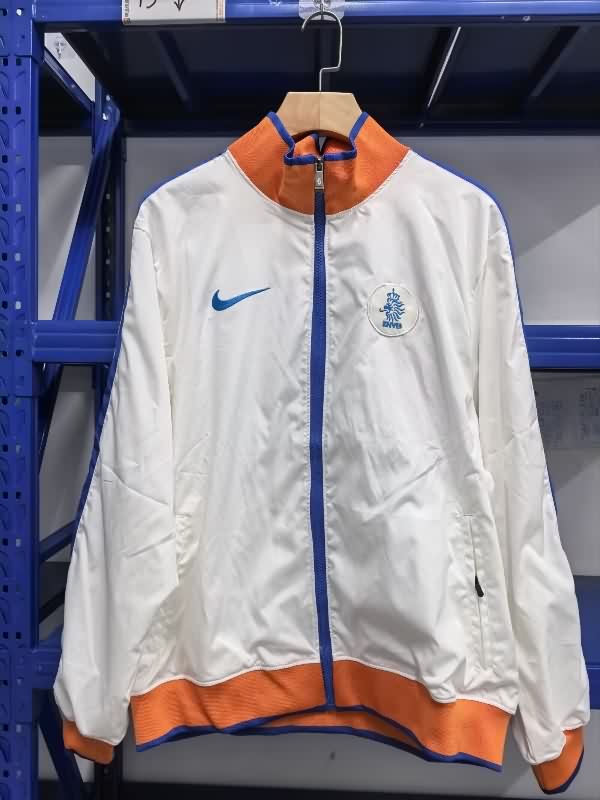 AAA Quality Netherlands 2025 White Soccer Windbreaker AAA Quality Netherlands 2025 White Soccer Windbreaker