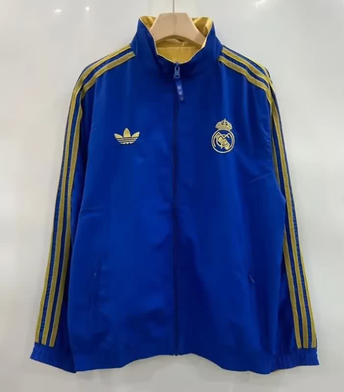 AAA Quality Real Madrid 25/26 Blue Yellow Reversible Soccer Windbreaker AAA Quality Real Madrid 25/26 Blue Yellow Reversible Soccer Windbreaker