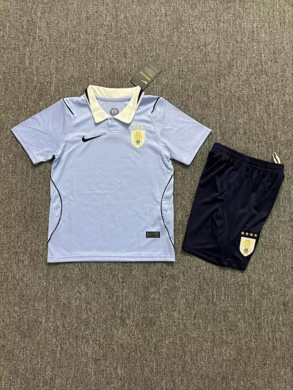 Kids Uruguay 2026 World Cup Home Soccer Jersey And Shorts Kids Uruguay 2026 World Cup Home Soccer Jersey And Shorts