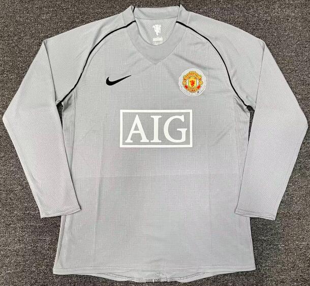 AAA Quality Manchester United 2007/08 Goalkeeper Grey LS Retro Soccer Jersey
