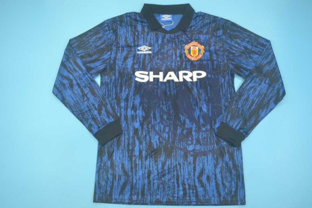 AAA Quality Manchester United 1992/93 Away Blue Long Retro Soccer Jersey