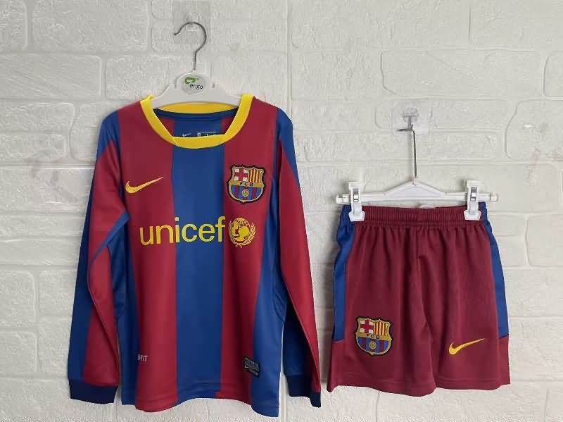 Kids Barcelona 2010/11 Home Long Sleeve Soccer Jersey And Shorts