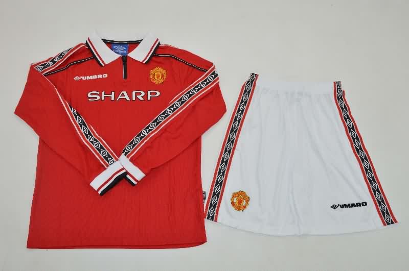 Kids Manchester United 1998/00 Home Long Sleeve Soccer Jersey And Shorts Kids Manchester United 1998/00 Home Long Sleeve Soccer Jersey And Shorts